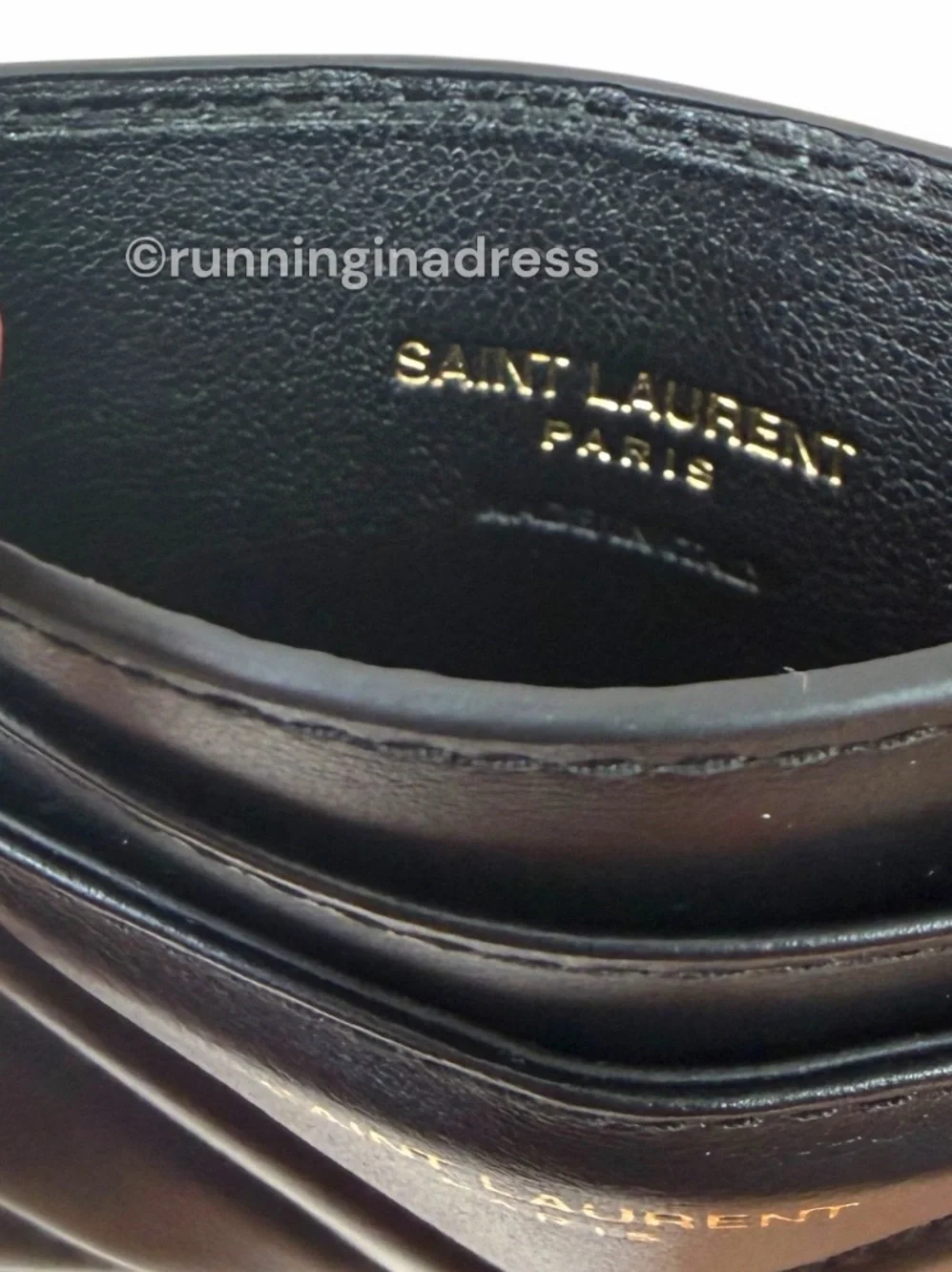 Saint Laurent YSL Joan Quilted Leather Card Case Holder Wallet Black Gold Stamp